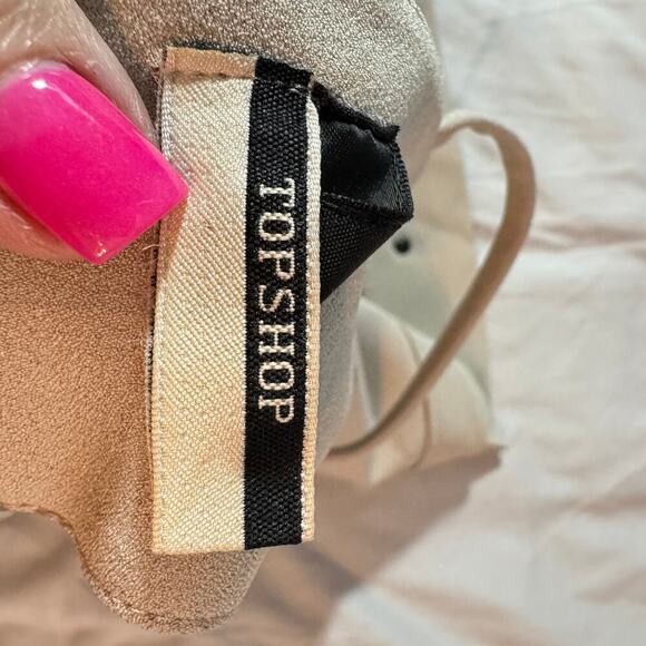 Topshop Women's sz 2 Tan Beige Crop Tank Sleeveless Button Detail Zip Back - Picture 5 of 10